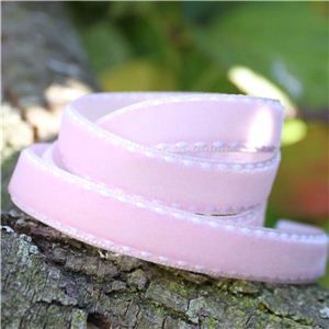Velvet Saddle Stitch Ribbon - Lt Pink/White